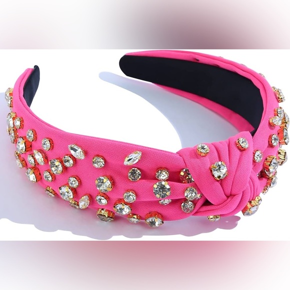???HOT PINK CRYSTAL Knotted Embellished Headband main image 6